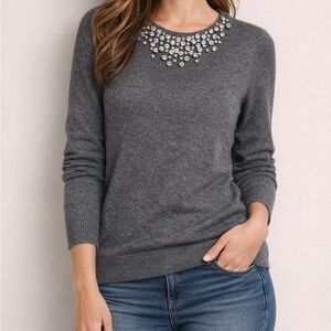 Kate Spade Do Wonders Crystal Embellished Grey Wool Sweater